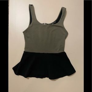 Express Olive and Black Peplum Tank XS